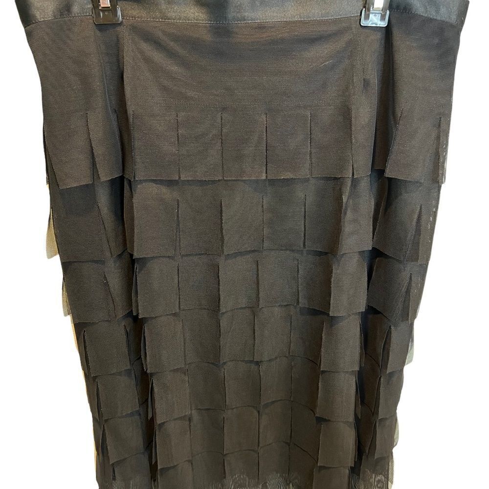 JS Collections Black Pencil Skirt with tiered "flapper-style" fringe size 14